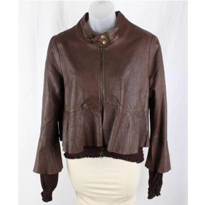 BCBG GENERATION  Brown Leather Moto Ruffle Jacket